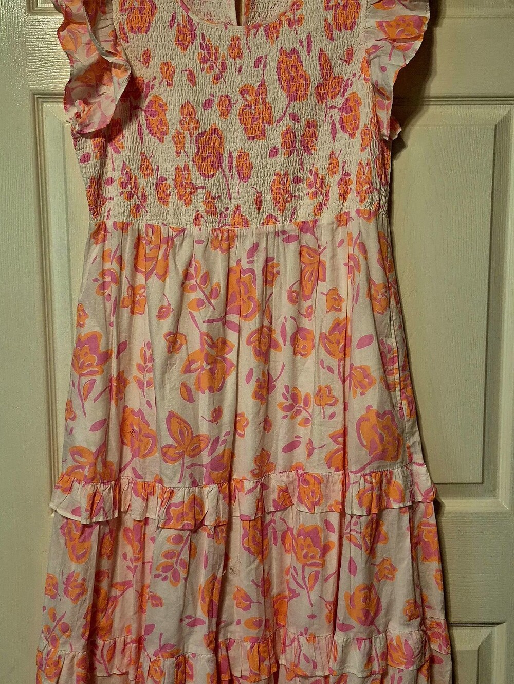 Vineyard Vines Pink & Orange Floral Ruffle Maxi Dress